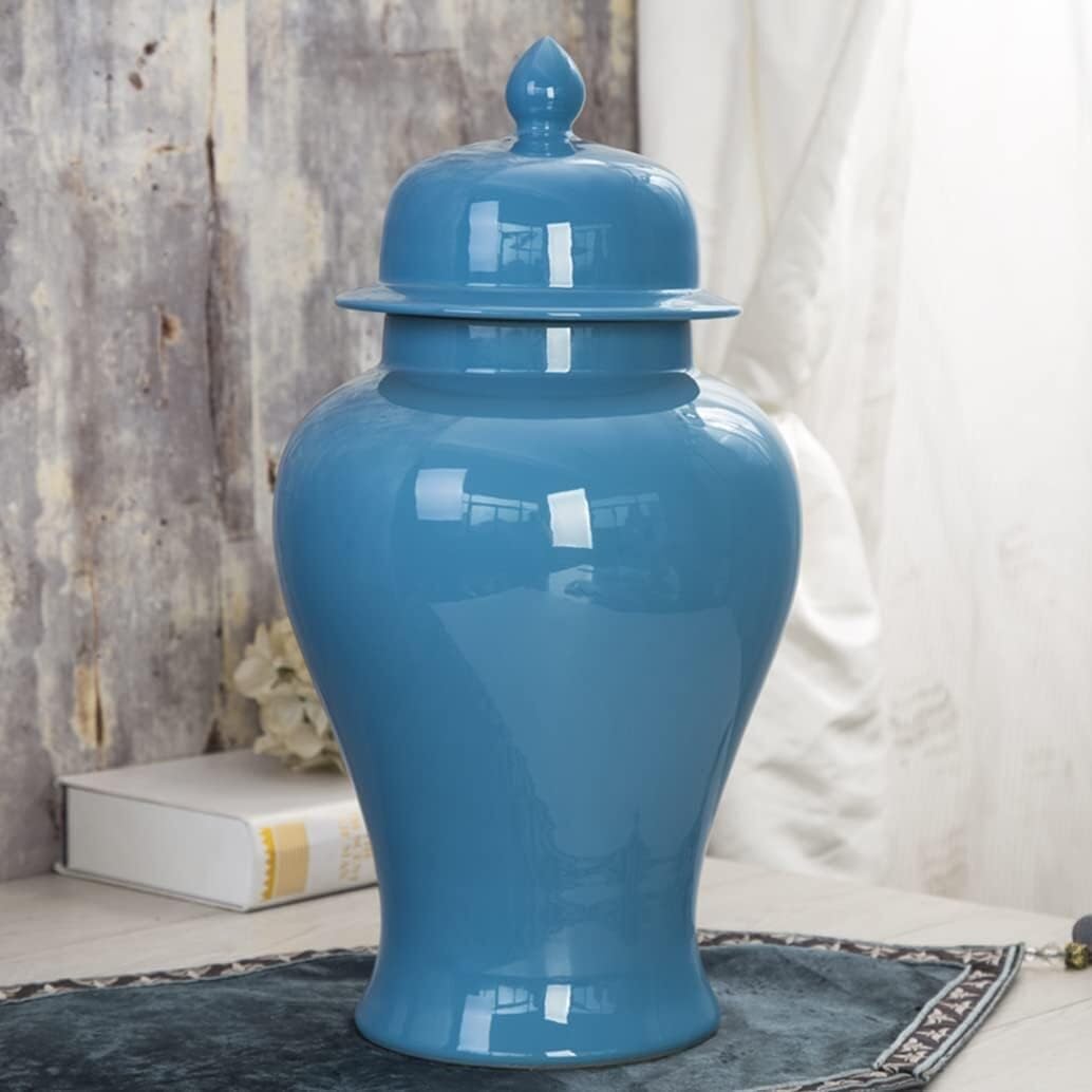 Ingwer glas mit deckel Ingwergläser Einfache Keramik-Ingwerglas-Vase Mit Deckel, Blau, Große Chinesische Antike Porzellan-Tempelgläser Mit Deckel Porzellan-ingwerglas Vorratsglas Dekoratives(25*47cm)