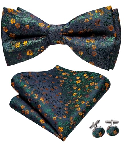 Image of Dubulle Mens Paisley Striped Bowtie Set Pre-tied Bowtie for Men and Pocket Square Set Wedding Business