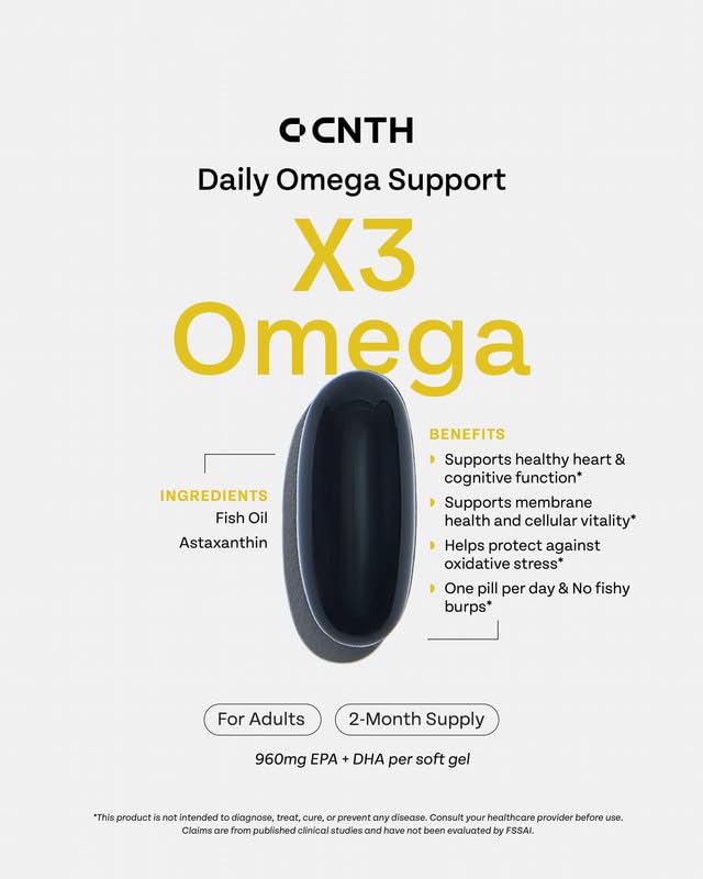 Image of CNTH X3 Omega | EPA 560 mg - DHA 400 mg - Astaxanthin 2 mg | High-Strength Marine Omega 3 Softgels |Joint, Skin & Cognitive Support | 60 Softgels (2 Month Supply)