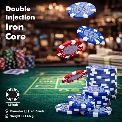 Image of WISHKEY Poker Chips Set Printed 200 Pieces Casino Style Double Injection Iron Core Chips 10, 20, 50, 100 & 500 Rupees Value Heavyweight 11.5g Poker Tokens for Casino & Home Games