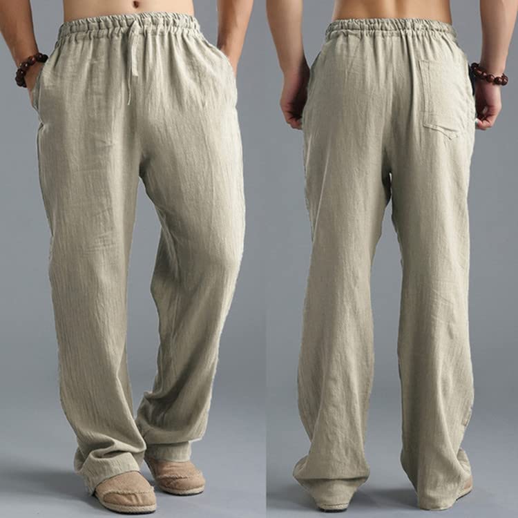 Men's Summer Pants Men's Sweatpants Black Sweatpants Men Baggy Pants Men Blue Linen Pants Men's Casual Pants Casual Pants for Men Mens Wide Leg Pants Elastic Waist Pants for M(Khaki,XXL)4