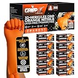 GRIPXX Herkules Grip Heavy Duty 8Mil Orange Nitrile Gloves,3D Raised Diamond Texture-Latex & Powder Free-Industrial, Mechanic (10, X-Large)