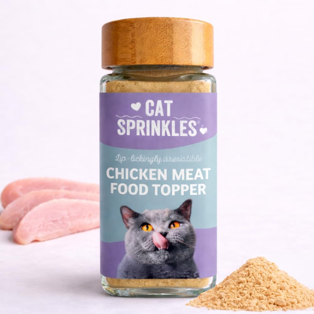 Cat Sprinkles Natural Chicken Cat Food Topper/Treat with Glass Sprinkler Jar | 100% Real, Human Grade Meat | Hydrolysed for Appetite Stimulation | Contains 100+ Servings | Loved by Fussy Eaters