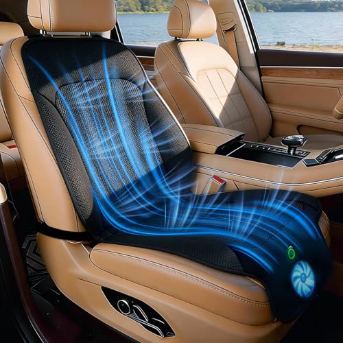 DiHTing Cooling Car Seat Cover, 12V Adjustable 3-Speed Air Cool Seat Cushion Front Seat, Universal Fit for Summer Car SUV Truck, Comfortable Non-Slip Breathable 3D Mesh Leather, Black