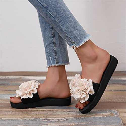 Ladies Fashion Summer Solid Color Suede Flower Decorative Open Toe Thick Soled Slipper Booties Women Indoor4