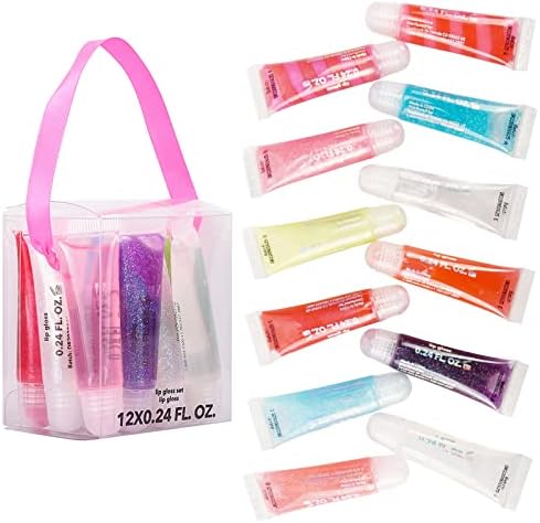 iBi Makeup 12 Pcs Lip Glosses for Girls, Abssorted Fruity Flavors Moisturizing Shimmer Glitter Glossy Lip Gloss Lip Care Set for Kids and Teens Ages 5+