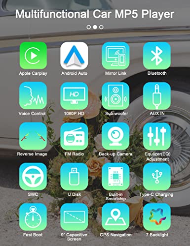 Single Din Apple Car Play Android Auto Car Stereo, Podofo 9 Inch Hd Touchscreen Car Radio Car Audio Receivers With Bluetooth Usb/Type-C Ports Ios/Android Phone Mirror Link Swc Fm Radio Backup Camera #TOP6