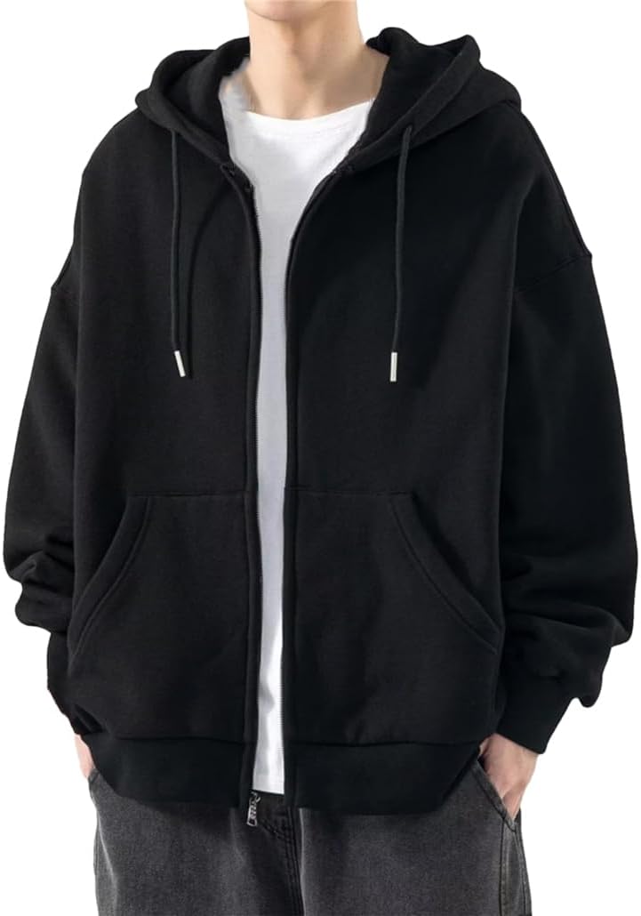 Dninmim Men's Zipper Hoodie Fall Hooded Sweatshirt Cardigan Solid Color Jackets Outerwear Loose Hoode