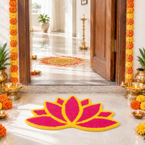 Diwali Rangoli Mat, Lotus Decorations for Home Entrance, Indian Floor Rug
