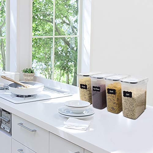 DDF iohEF Large Food Storage Containers Set, 4 PACKS 4L /135 oz Airtight Cereal Containers, BPA Free Plastic, for Kitchen Pantry Organization and Storage - Labels, Marker and Spoons Set