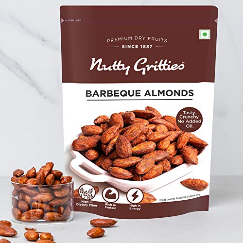 Image of Nutty Gritties Party snacks Barbeque Almonds (BBQ) - Healthy Party Snack, Dry Roasted, Non Fried, Zero Oil, Crunchy, Tasty | Resealable Pouch - 200g (Pack of 5)