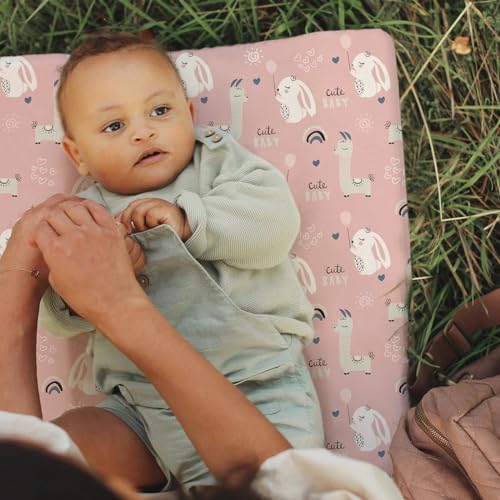 Image of BROLEX Changing Pad Covers for Baby: Boy Girls Ultra Stretchy Soft 2 Pack Elephant Rabbit