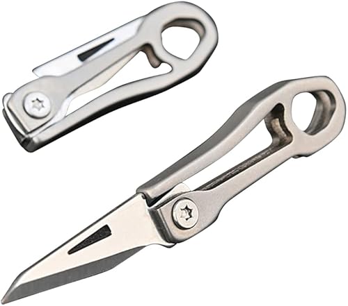 Miniatura 6 de Mini cuchillo abridor de paquete de aleación de titanio, EDC Tiny de 1.4 pulgadas para colgar en un llavero, herramienta multifuncional portátil