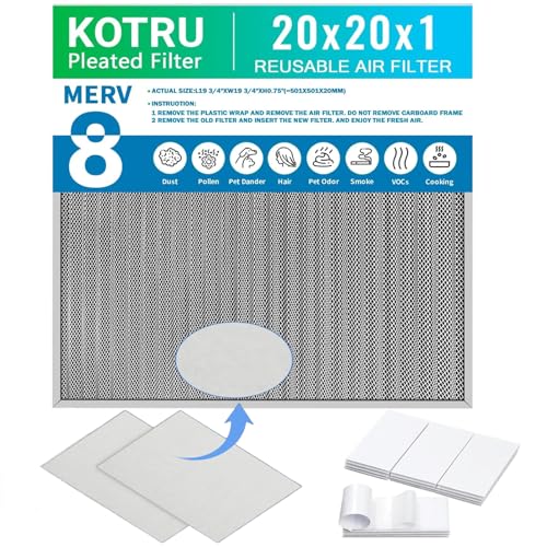 20x20x1 Air Filter, Reusable Air Filter - MERV 8, Washable Aluminum Permanent Electrostatic Filter - Long Service Life - For - Home and Office HVAC, Fireplace Systems (20x20x1)
