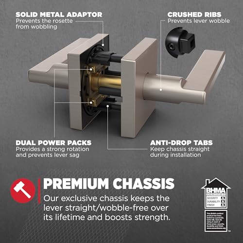 Image of Kwikset Halifax Interior Square Passage Door Handle, Lever for Closet and Hallway Doors, Reversible Non-Locking Handle Lever, Gunmetal