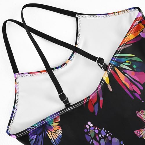 Colorful Butterflies Pattern Girls Swimsuit One Piece Bathing Suit Beach Swimwear with Adjustable Straps 3-10Years4