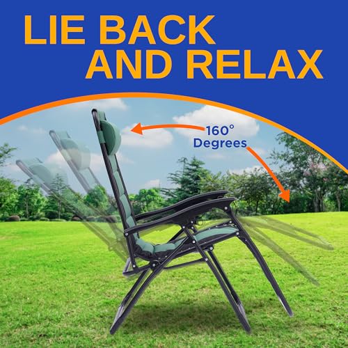 SereneLife Oversized Padded Zero Gravity Lounge Chair, Foldable Outdoor Patio Recliner, Anti Gravity Lawn Recliner with Cup Holder and Side Table for Backyard, Camping, Beach or Outdoor Relaxation by SereneLife - Image 2