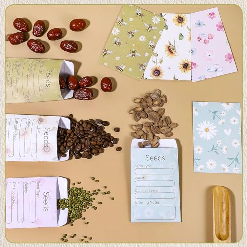 Image of 160 Seed Envelopes, Self-Sealing Seed Storage Packets, 3.15 x 4.72 In | 4 Floral Designs, Labeled Front For Sorting, Easy-Fill Opening, Saliva-Gum Seal, For Flower And Vegetable Seeds