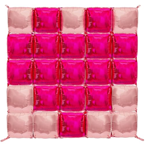 Pink Rose Red Square Foil Balloon Wall Backdrop Double 25PCS Arch Kit