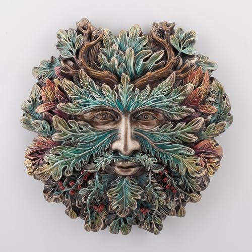 Veronese Design 5 1/8 Inch Winter Solstice Antler Greenman Wall Sculpture Hand Painted Resin Plaque