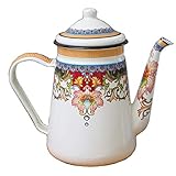 Pevfeciy Kaffeekanne Emaille Kaffee Kanne,Nostalgie Teekanne nostalgisch Emaille Geschirr 1.5L,Outdoor Kaffeekocher Für alle Herde geeignet - Elektro, Gas und Induktionsherde