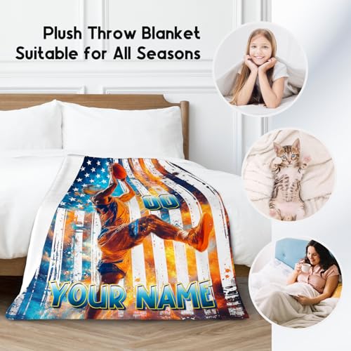 Basketball Blanket for Boys, Custom Kids Blankets, Personalized Gifts with Name, Sports Theme Throw, Soft Fleece Throw for Team Player, 40"x50"