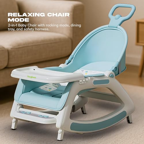 Image of Baybee 5 in 1 Baby Rocker for Babies | Portable Rocking Chair for Kids with Parent Handle, Multi Position Recline, Tray & Music | Baby Bouncers 0 to 3 Years Boys Girls (Blue)