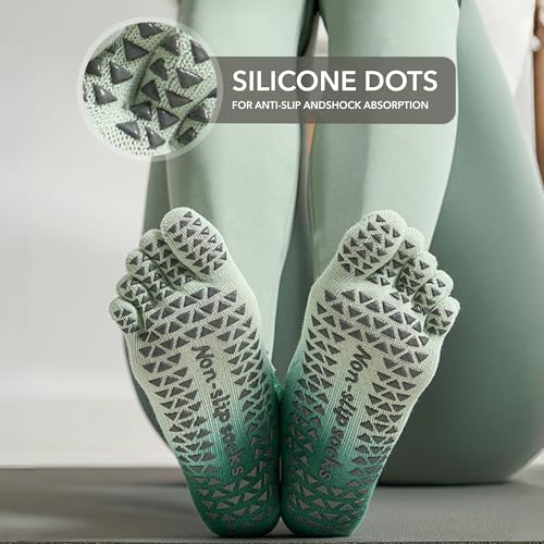 4 Pairs Women’s Non-Slip Yoga Socks, Five-Toe Pilates Socks with Grip for Workout, Jump Rope, Dance, Gym, Barre, Fitness4