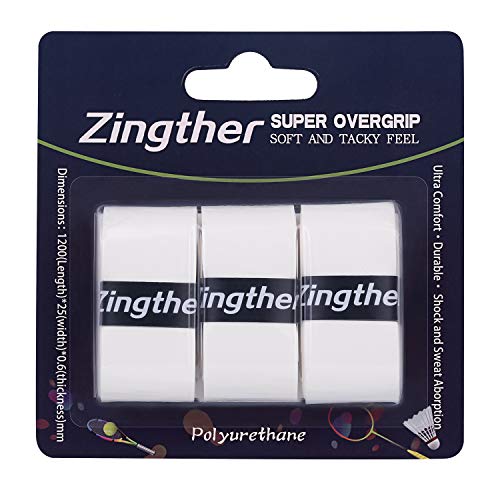 Zingther Professional Super Tacky Tennis Racket Grip Tape Also Overgrips For Badminton Racquet/Racquetball/Squash Raquet, Baseball/Cricket Bat And Pickleball Paddle (3 Grips, White) #TOP4