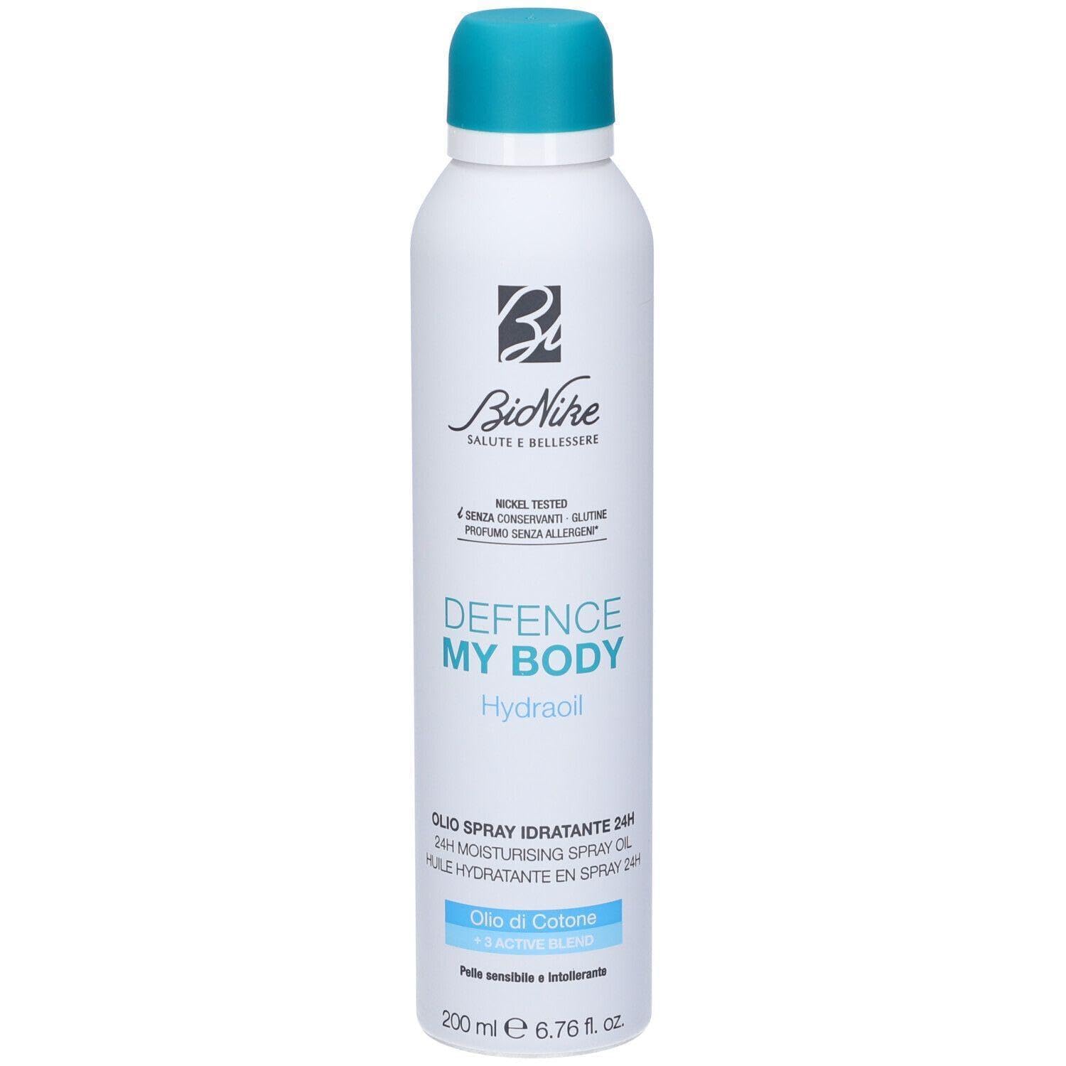 BioNike - Defence My Body, HydraOil Olio Spray Idratante 24h, Azione Emolliente, Texture Leggera e Non-Oil, 200ml