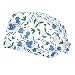 Blue Flowers 2 Pieces Unisex Working Caps with Buttons Adjustable Bouffant Hats Tie Back Caps