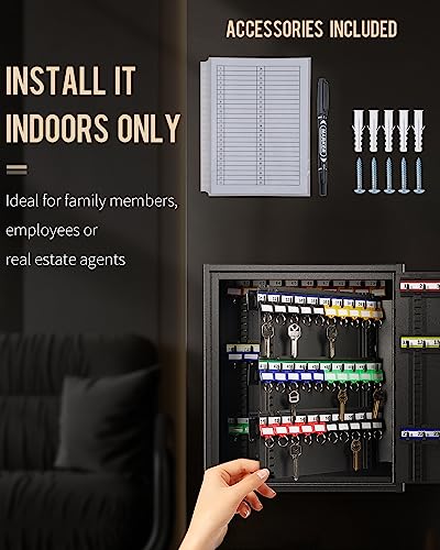 Uniclife Schlüsselkasten mit 120 Positionen, mit Zahlenkombination und Schlüsselschloss, zurücksetzbar, schwarz, Digitale Sicherheits-Aufbewahrungsbox, Stahl-Schlüssel-Organizer mit verstellbaren