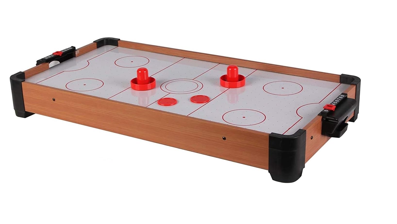 Hockey da Tavolo ad Aria in Legno Grande Bambini Adulti Gioco Hockey Flipper ad Aria con 2 Manopole 2 Dischi Inclusi Completo di Segnapunti Integrato Biliardo Hockey Biliardino Hockey Aria Arcade