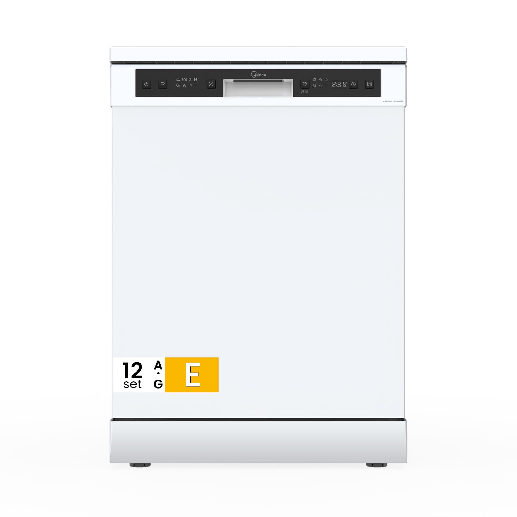 Midea MFD60S120W-HR Lavastoviglie Libera Installazione con 12 coperti, 6 Programmi, Partenza Ritardata, Funzione di Mezzo Carico, 60 cm - Bianco