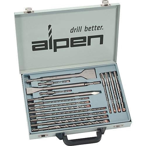 alpen 500016100 - Juego de brocas percutoras F4 forte y cinceles plano, en punta y ancho (16 piezas, SDS-plus, en estuche de metal)
