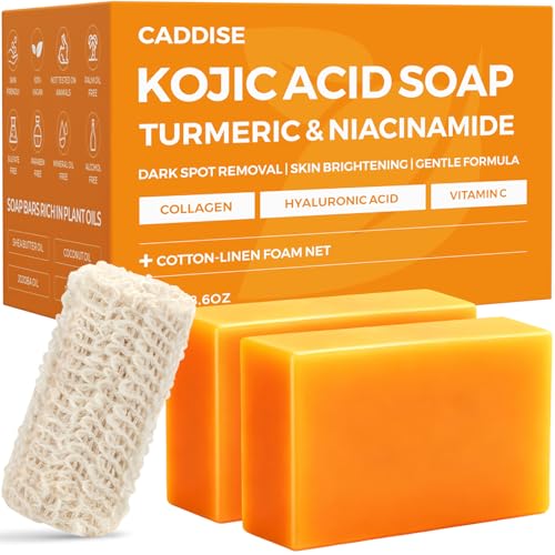 Kojic Acid Turmeric Soap Bars – Dark Spot Remover & Skin Care, Handmade Face & Body Wash Bars with Niacinamide, Shea Butter, Tea Oil, Vitamin C (2 Pack, 8.5 Oz)