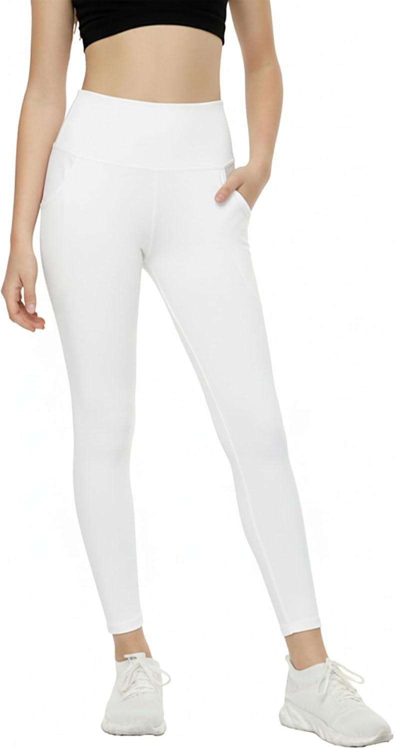 Girls Leggings with Pockets-Kids Soft High Waist Athletic Workout Dance Running Yoga Pants for 6-14Years