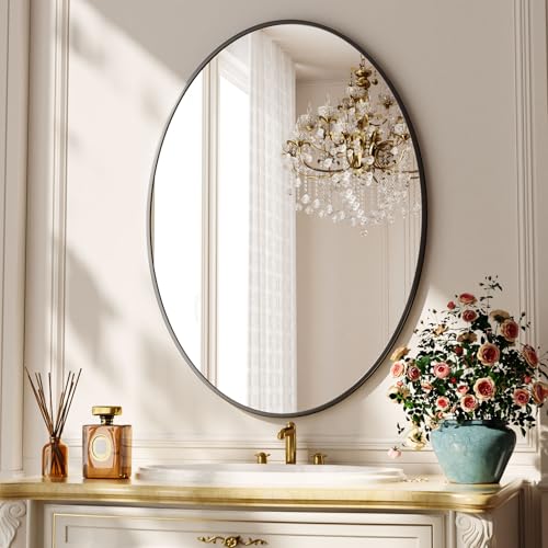 VooBang Black Oval Bathroom Mirror, 26 x 38 inch Modern Oval Wall Mounted Vanity Mirror with...