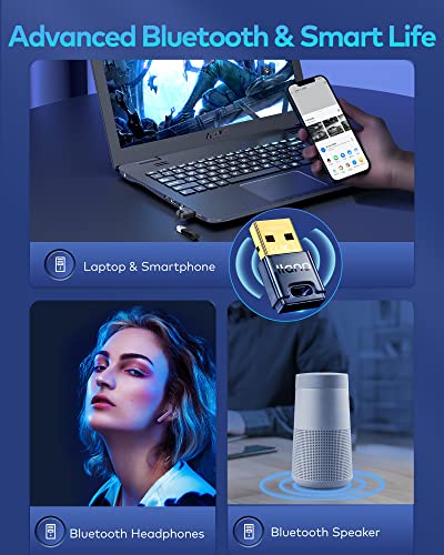 Bluetooth Adapter For Pc, Usb Bluetooth 5.1 Dongle Receiver [Windows 11/10/8.1 Driver-Free, Plug & Play] Llano Bluetooth Adapter For Computer, Desktop, Laptop, Keyboard, Mouse, Speakers, Printer #TOP4