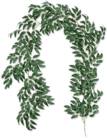 Famibay 2 Pack Artificial Willow Garland 11.4 Ft Silk Green Leaves Vine Faux Greenery Foliage Hanging Plants Fake Willow Leaves Twigs for Wall Wedding Arch Party Garden Table(Willow Garland-01, 2PC)