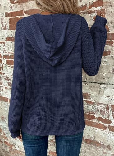 Image of Dokotoo Hoodies for Women Waffle Knit Button V Neck Casual Sweatshirt Tops