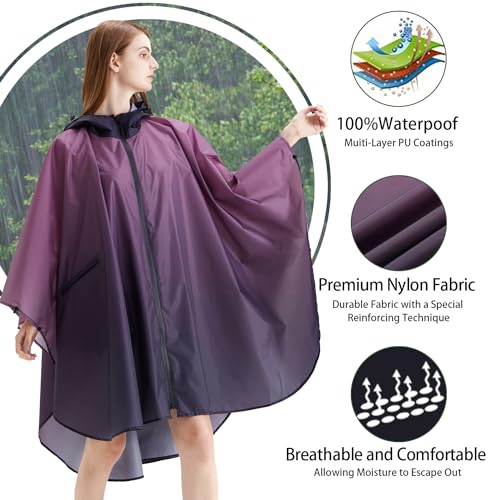 Image of salamra Rain Poncho Jacket - Hooded Waterproof Raincoat with Pocket for Women Men Adults