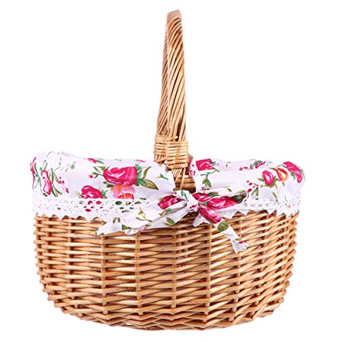 Cesto de piquenique de vime com alças de salgueiro redondo para decoração de festa de casamento, est