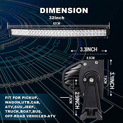 Led Light Bar Turbo Sii 32 Inch 180W Spot Flood Offroad Driving Light W/4" Pod Lights Mounting Bracket Horizontal Bar Tube Clamp For Truck Polaris Rzr Trailer Boat Atv Utv Suv Pickup #TOP1