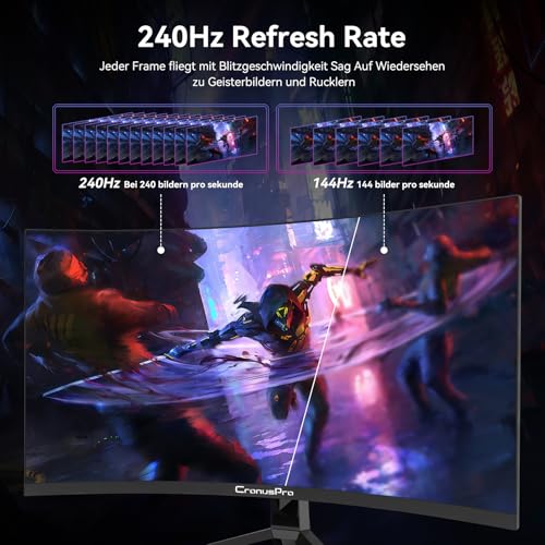 CronusPro 34 Zoll Ultrawide 240Hz Curved Gaming Monitor, UWQHD (3440 x 1440) 1ms MPRT, AMD FreeSync, 21:9, 4000:1, 127% sRGB, 1500R, HDR10, HDMI2.1/DP1.4, VESA Mount 100x100mm, PC Bildschirm Schwarz 4