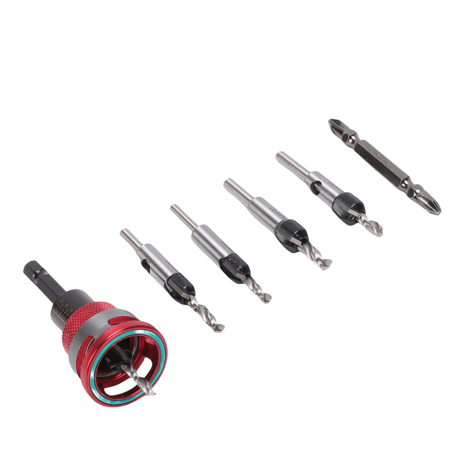 Socobeta Juego de Brocas Avellanadoras Rojas con Profundidad Ajustable para Madera y Metal Kit de Brocas de Acero Al Carbono de 4 Piezas