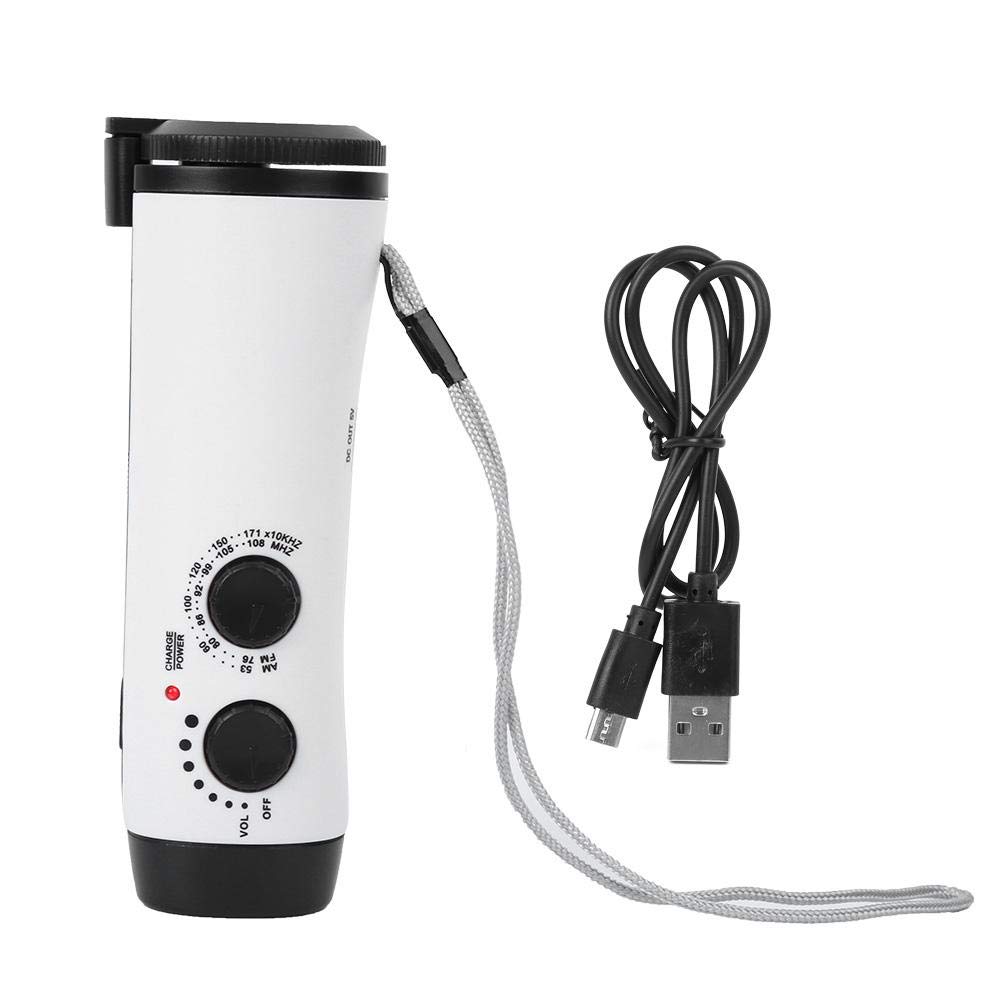 Torcia ricaricabile con energia solare e manovella, manovella esterna in plastica Torcia multifunzione Radio di emergenza LED Torcia Ricarica del telefono cellulare(bianca)