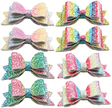 XIMA Glitter Hair Bows Clips Princess Hairgrips for Kids Hair Pin Hair Accessories (8pcs Glitter Bow Clip)