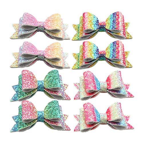 XIMA Glitter Hair Bows Clips Princess Hairgrips for Kids Hair Pin Hair Accessories (8pcs Glitter Bow Clip)