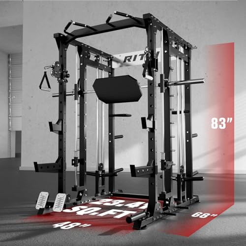 RitFit Buffalo Smith Machine, Power cage with LAT-Pull Down System & Cable Crossover System, All-in-One Squat Rack for Home Gym, Power Rack - Image 7